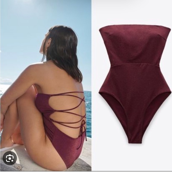 Zara burgundy gold shimmer one piece - Picture 5 of 9